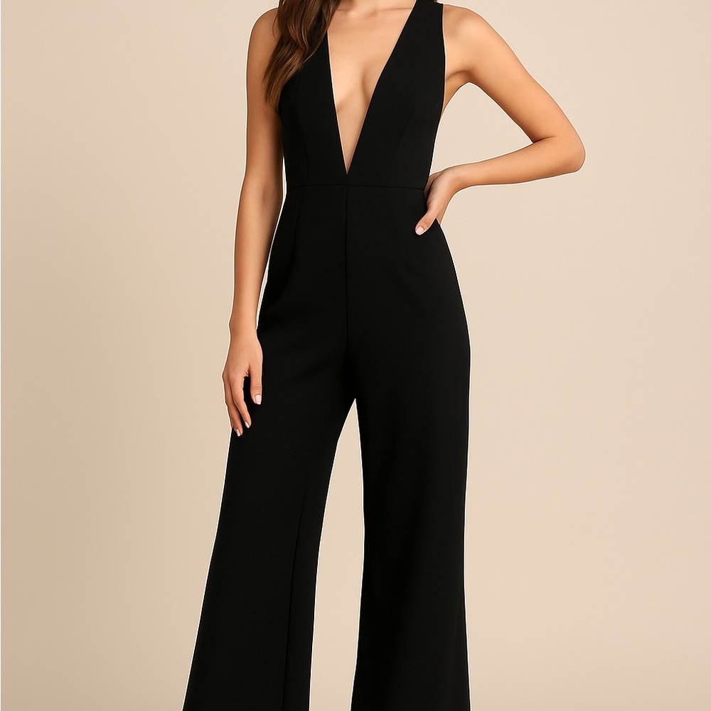 Lulu's Black Deep V-Neck Jumpsuit